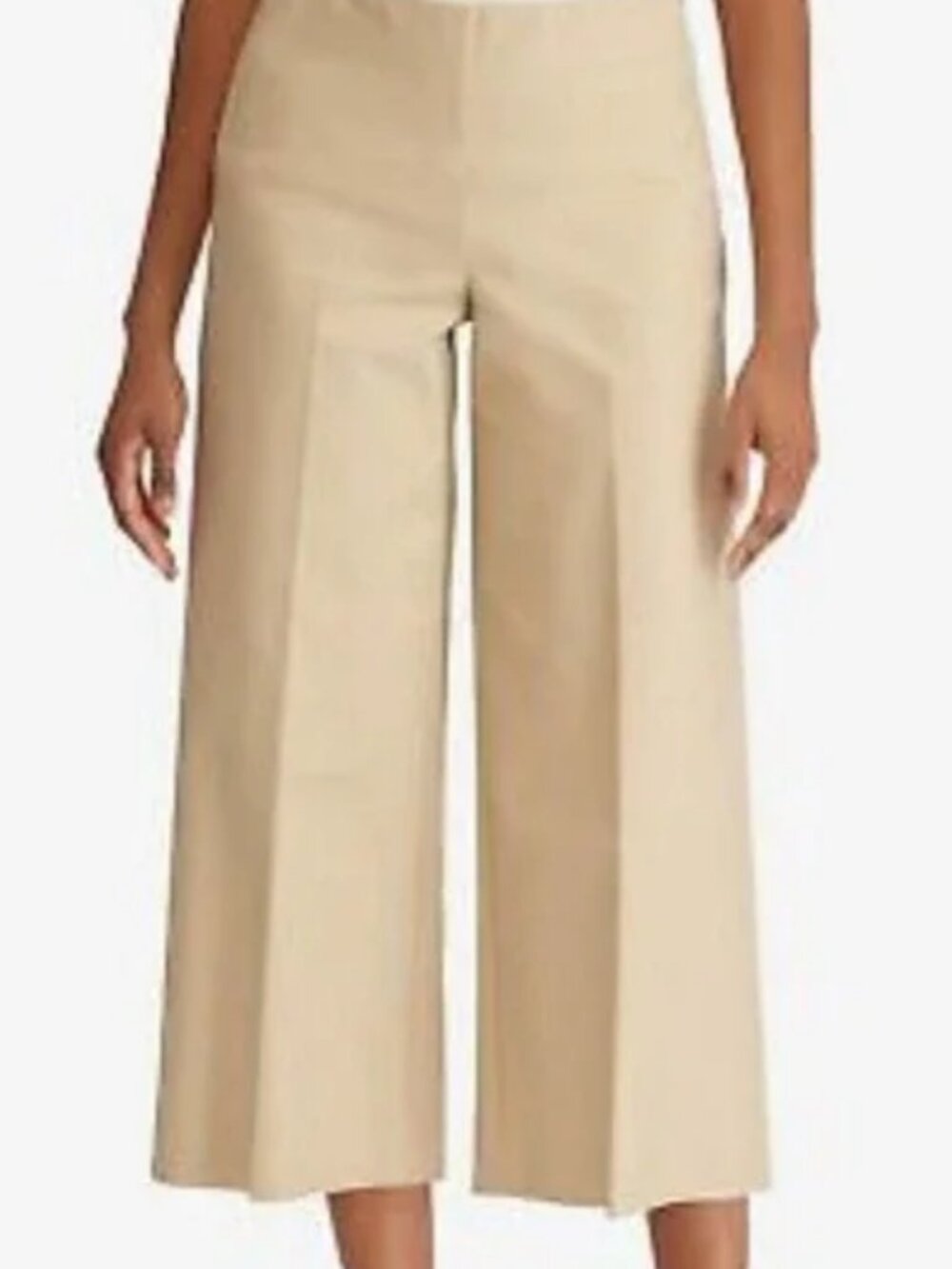 LRL Ralph Lauren EUC Womens 14 Beige Wide Leg Pants Cropped EUC Stretch Cotton